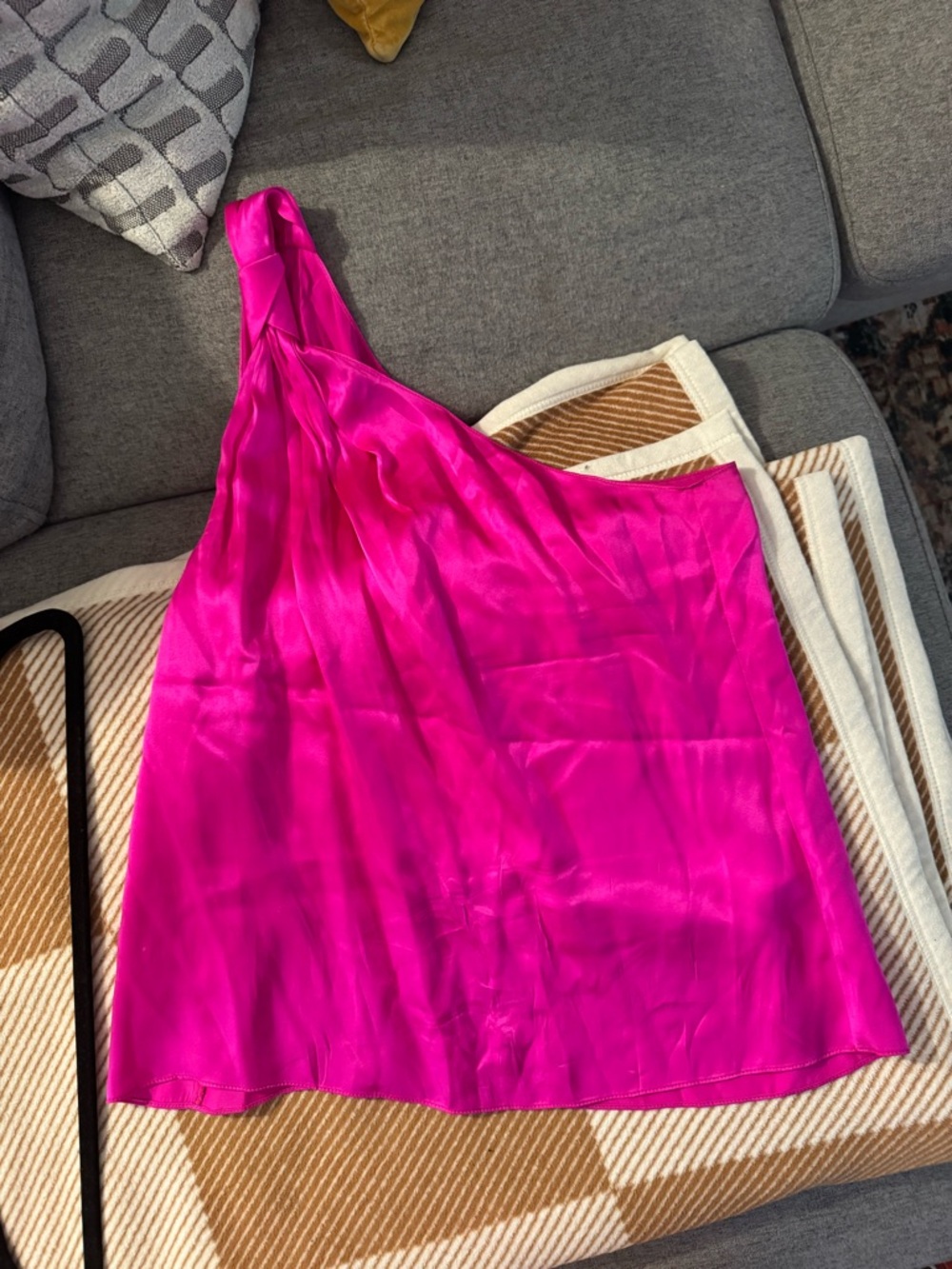 Amanda Uprichard Fuchsia One-Shoulder Satin Top